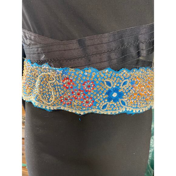 New Baba Clothing Los Angeles Blue Gold Beaded Sequined Women's tie Belt India - Picture 1 of 4